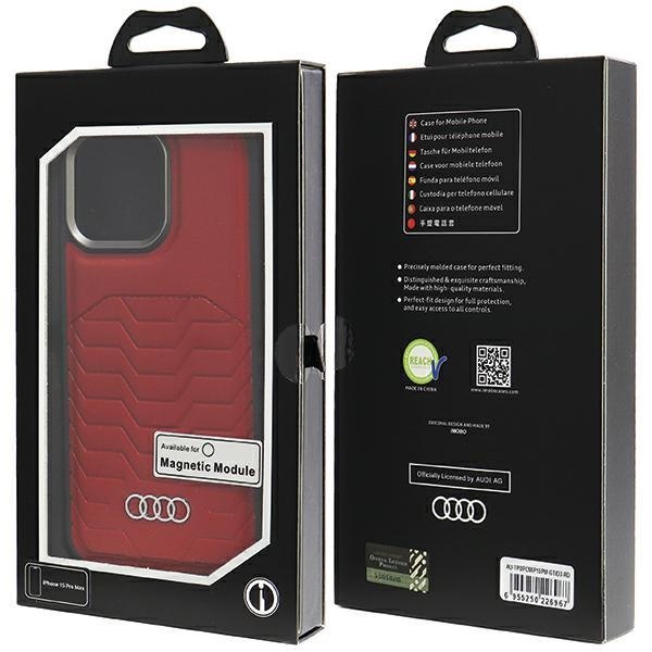 Audi Synthetic Leather MagSafe iPhone 15 Pro Max 6.7" czerwony/red hardcase